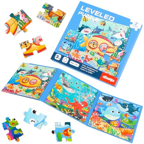 Kinderpuzzle Magnet Puzzle ab 3 Jahre für Kinder Ozean Tiere Puzzle in 3 Schwierigkeitsgraden mit 12, 16, 20 Teile, Lernspielzeug für Kinder 3 4 5 Jahren