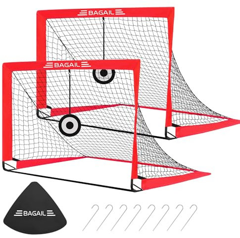 BAGAIL Portería de fútbol, Red de fútbol desplegable con portería, piquetas y Bolsa de Transporte portátil, fácil de Montar, Ideal para Entrenamiento en el jardín y Partidos recreativos.