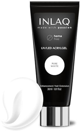 INLAQ Acrylgel Für Nagelverlängerung Pure White 30ml - Polygel Für Gelnägel - Nägel Extender Gel UV/LED - Building Acrylic Nagelgel - Poly Nagel Gel