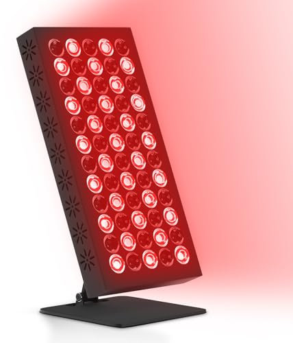 Trayvespace Red Light Panel, 50W High Power 660nm& 850nm Near Infrared Lamp with Cooling Fan, 10/20/30min Timer, 5 Brightness Infrared Light Lamp for Home, Office(UK Plug)