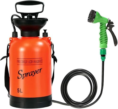 Pump Pressure Sprayer Camping Shower Pressurized Lawn Garden Water Spray Bottle With Adjustable Shoulder Strap For Spraying Plants Garden Watering Household Cleaning Travel Hiking Bathing (Orange)