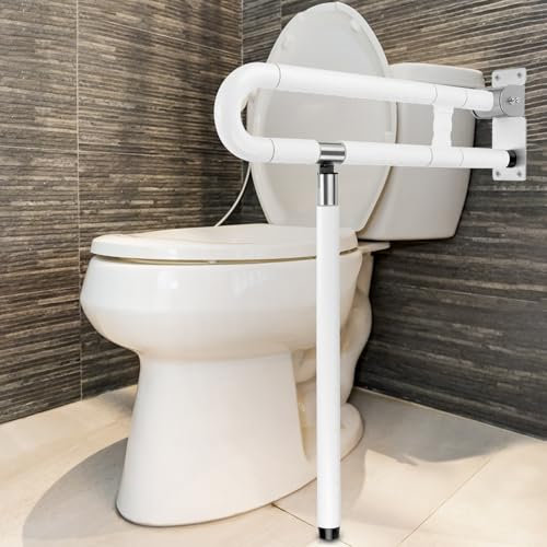 QWORK® Agarraderas Baño, Asidero WC, Asidero WC con Pata Ajustable, Agarraderas Plegables Antideslizantes, Ayudas para WC para Personas Mayores, Discapacitadas