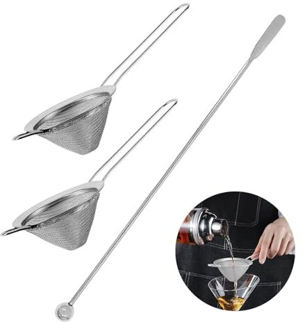 Mivanta 2Pcs Fine Mesh Conical Strainer with 1Pc Stainless Steel Cocktail Muddler, Bar Cocktail Strainer Filtering Tool