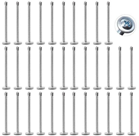 Acier inoxydable 410 Vis Autoforeuse, Tête Ronde Vis Tête de Réglage Modifiée, M4.2 * 50mm-100 PCS Vis Autoperforante à Tête Bombée Modifiée, pour Fixation de Tôle