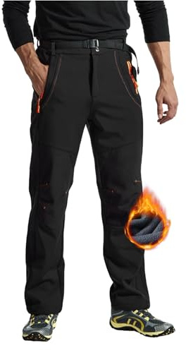 Rdruko Skihose Herren Wasserdicht Softshellhose Wanderhose Warm Thermohose | Gefüttert Winterhose Schneehose Outdoorhose Snowboardhose Winter Trekkinghose mit Gürtel für Skifahren Wandern Fahrrad