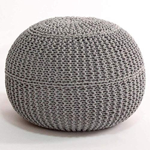 DAMOIFFP Hocker, Fußhocker, runder handgestrickter Pouf, Zopfmuster aus Baumwollgeflecht, Kordelstrick, Sitzsack, Bodenstuhl für Hoom, Farbe: Gelb/Grau/50 x 50 x 40 cm (20 x 20 x 16)