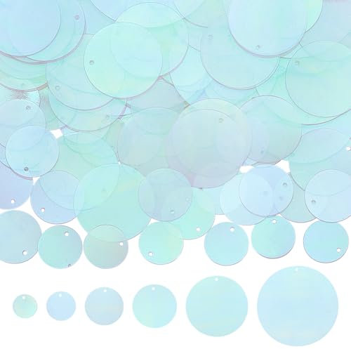 SUNNYCLUE 120g 6 Größen 15-50mm Transparente Pailletten Flache Pailletten Großpackung Durchsichtiger Kunststoff PVC Rund Schillernde Applikation Kunst Glitzer Loch Zum Nähen Basteln DIY