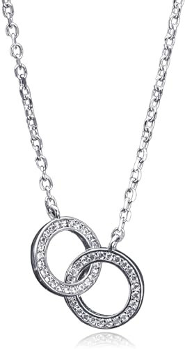 Evensee Halskette Damen Silber 925,Doppel Ring Verbindung Anhänger mit Zirkonia,Kette Mit Verbundenen Ringen,925 Sterling Silber Collier,Zeitloser Schmuck Geschenk für Frauen