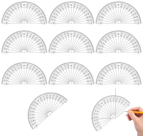10 PCS 4 Inches Plastic Protractors 180 Degree Protractor for Students Teachers Office School Drafting and Measuring Math Tool for Angle Measurement with Semicircle
