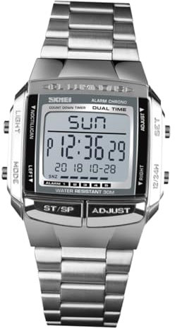 WRITWAA Reloj Digital Deportivo Watch relógios Relojes sumergibles Relojes Digitales para Hombre Reloj Digital de Hombre Reloj de Hombre de Negocios Reloj Digital para Hombre Silver