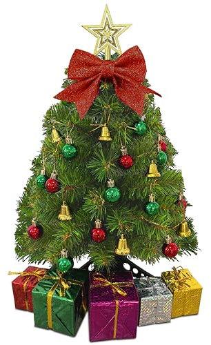 stargo Petit Sapin de Noël - Mini Sapin de Table de 60 cm avec Ornements Suspendus, nœud décoratif et boîtes Cadeaux - Arbre de Table pour décoration de Noël à Faire soi-même