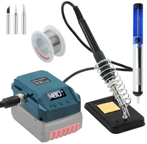 Yuning Lötkolben für Bosch Professional 18 V Batterie, 60 W LCD Lötkolben mit Saugnapfhalterung und Draht (keine Batterie)