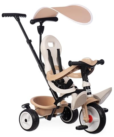 Smoby - Baby Balade 3-in-1 Beige - Mitwachsendes Kinderdreirad mit Schubstange, Sitz mit Sicherheitsgurt, Metallrahmen, Pedal-Freilauf, für Kinder ab 10 Monaten