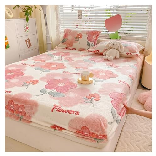 CYMMIYT Samtbettlaken Schneeflocken-Samt, weiches, warmes Plüsch-Spannbetttuch, elastischer Matratzenbezug, Flauschige Korallen-Fleece-Bettwäsche, Winterpaar(03,King)