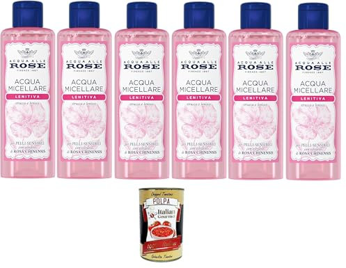 Acqua alle Rose Acqua Micellare Lenitiva per Pelli Sensibili, Rosenwasser Beruhigendes Mizellenwasser für empfindliche Haut, 6x200 ml + Italian Gourmet polpa 400g