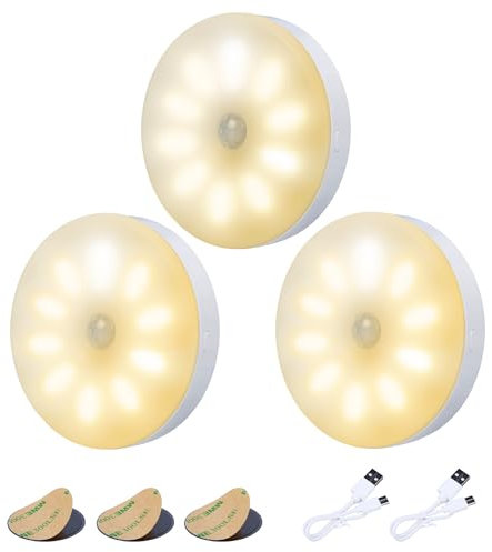 innotree 3 Pack Motion Sensor Lights Indoor,Battery Powered Rechargeable Smart LED Magnetic Night Light for Stairs,Living Rooms, Bathrooms, Hallways, Closets, Kitchens, Under Cabinets