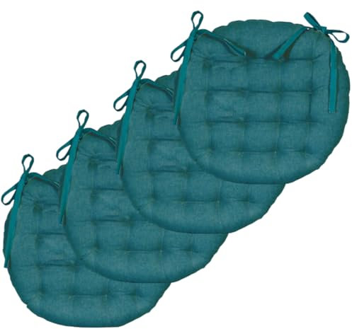 Atout Ciel Set di 4 cuscini rotondi bicolore, diametro: 40 cm, colore: blu anatra/senape