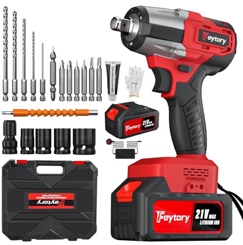 Cordless Impact Wrench, Brushless 1/2 Power Impact Driver, 2500RPM & Max Torque 550Nm, High Torque Electric Wrench with 4 Socket Set, 12 Drill Set ,1 Battery, 1 Charger and 1 Carry Box, for Car Home