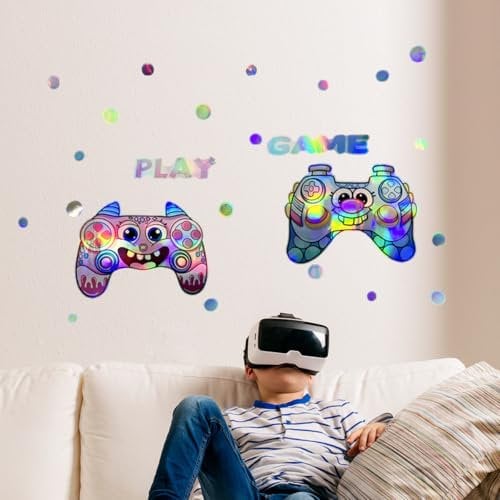 Fufuquare Laser Material Gradientenfarbe Spielcontroller Wandtattoo Selbstklebende Wandaufkleber für Jungen Schlafzimmer und Jugendliche Spielzimmer