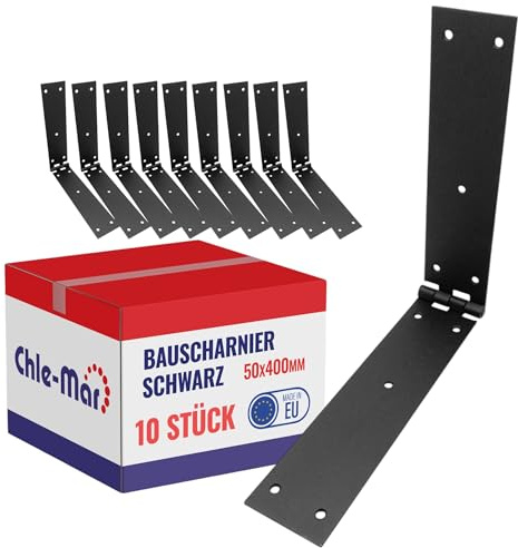 Chle-Mar 10x Scharniere Schwerlast Schwarz 50x400mm Wetterfest | Robustes Türscharnier für Möbel & Holztüren, Stabiles Kistenband für Truhen & Schränke, Langlebig, für Innen & Außen
