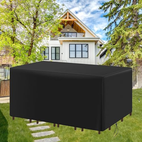 AUWUUA Garden Furniture Covers Waterproof 155x125x55cm/LxWxH Patio Table Covers, Outdoor Furniture Cover for Rattan Sofa Set, Tables Chairs, Anti-UV, Upgraded Tear-Resistant Oxford Fabric, Black