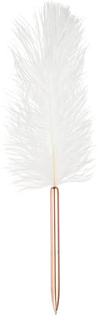 PATIKIL 1.0mm Feather Ballpoint Pens Bulk, Black Ink Vintage Plated Rod Quill Writing Pens for Office Wedding Guest Signature Style 1, White/Rose Gold