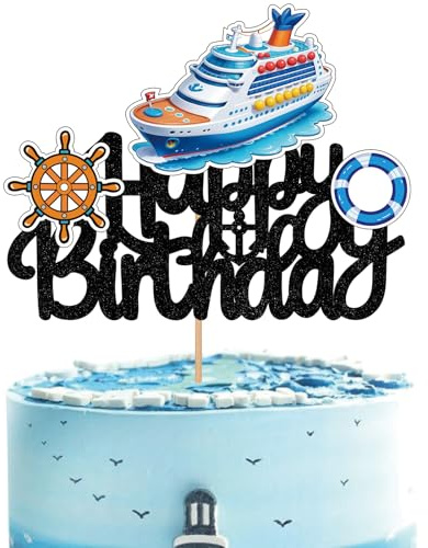 Nautical Ship Happy Birthday Cake Topper Cruise Ship Steamship Boat Decor Anchor Ocean Sailing Baby Sailor Themed Party Decorations Supplies Cruise Decoration Cruise Ship Holiday Boys Girl