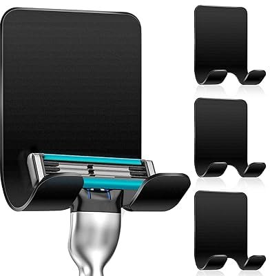 4 Stück Rasierer Halterung Dusche, Selbstklebend Haken Schwarz Rasierhalter Dusche Edelstahl Klebehaken, Selbstklebende Rasierer aufhänger dusche Geeignet für Tür Wand Badezimmer, Küche