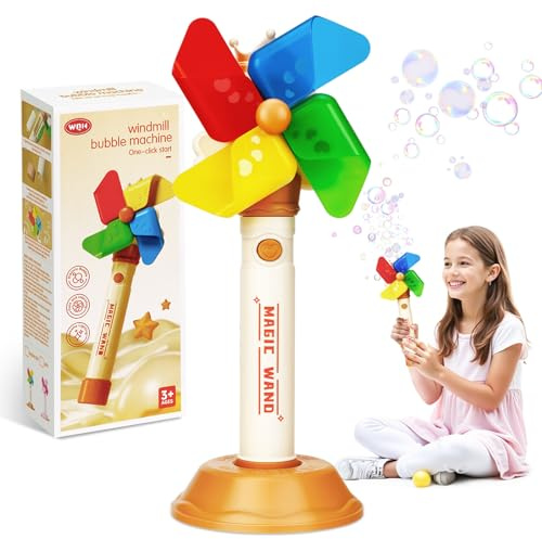 KIMIGO Windmühle Seifenblasenstab,Elektronische Seifenblasenmaschine Kinder mit Licht,Seifenblasenpistole Spielzeug Kinder,Geschenk/Geburtstag/Party/Hochzeit