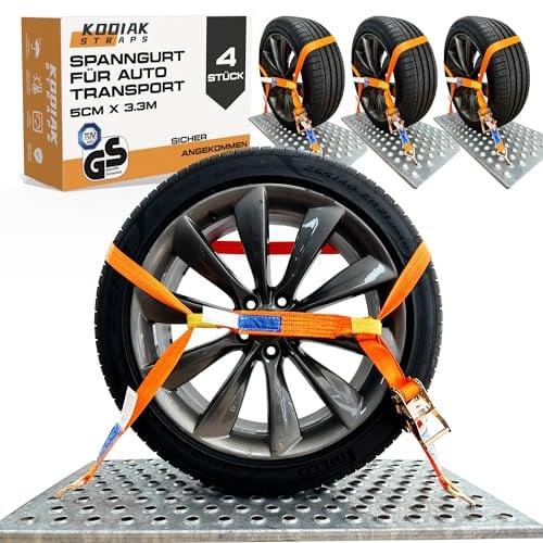 4 Stück Spanngurte für Autotransport | 35 mm Breite | 2000 daN | Zurrgurte für Radsicherung, PKW, Anhänger & NFZ - TÜV G/S Zertifizierte Ratschengurte Nach DIN EN 12195-2 - KODIAK STRAPS
