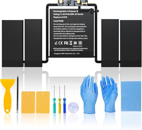 A1819 A1706 Laptop Battery 49.2Wh Replacement for A1819 MacBook Pro 13 A1706 Late 2016 Mid 2017, EMC 3071 3163 MLH12LL/A MNQG2LL/A MNQF2LL/A MLVP2LL/A MPXV2LL/A 11.41V 4314mAh