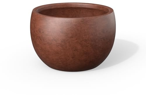 Kante 50,5 cm Durchmesser, runder Beton-Übertopf, für Innen- und Außenbereich, große Schale, Pflanztöpfe mit Ablaufloch und Gummistopfen für Garten, Terrasse, Balkon, Haus, rostig