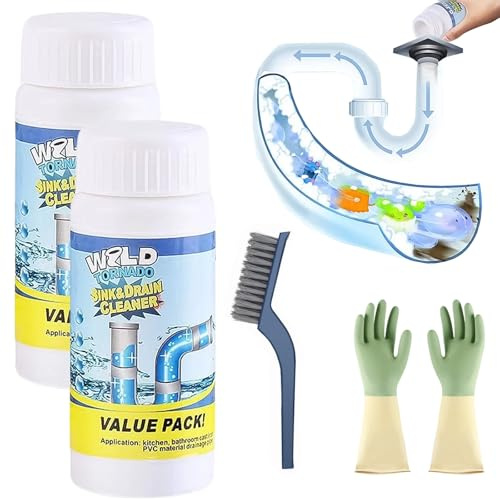 Wild Sink and Drain Cleaner, Wild Pipe Cleaner, Pipe Dredge Deodorant 110g, Powerful Sink & Drain Cleaners, for Kitchen Bathroom Toilet Shower Deodorizing and Cleaning (2pcs)