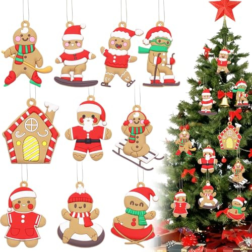 Weihnachtsbaum Anhänger, 10 Stück Lebkuchenmann Weihnachtsdeko Baum, Lebkuchenmann Deko Christbaumschmuck Lebkuchen Figur Weihnachtsbaumschmuck Anhänger Weihnachtsdeko Figuren für Festliche Home Party