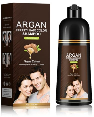 Champú Tinte para Cabello Marrón Oscuro con Ingredientes Herbales y Aceite de Argán para Cabello Gris, Tinción Suave y Rápida con Brillo Duradero, Aplicación Sencilla, 400ml/13.53 onzas fluidas