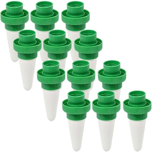 Ideoon 6er-Set Wasserspender-Keramikkegel für PET-Flaschen - Automatische, bedarfsgerechte Pflanzenbewässerung im Urlaub & Zuhause - Grün-Weiss, Ø 4 x 10.6 cm
