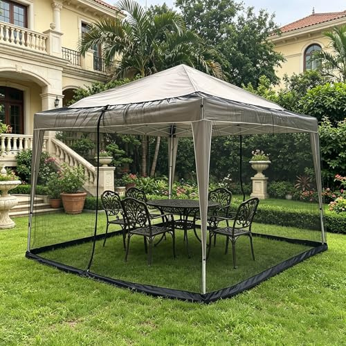 Moskitonetz für Pavillon 3x3 m, Insektenschutz Gazebo mit 2 Reißverschlusstüren & wasserbefüllbarem Standfuß, Fliegengitter Verstellbar für Garten, Terrasse & Camping