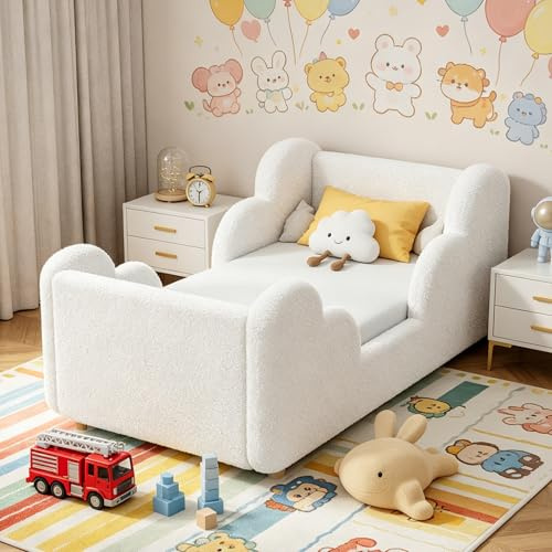 ZIKEBTUY 70x140cm Kinderbett - Komplett gepolstertes Samt, Wolkenweicher Kinderbetten, Bodenbett für Jungen und Mädchen (Weiß Wolken)