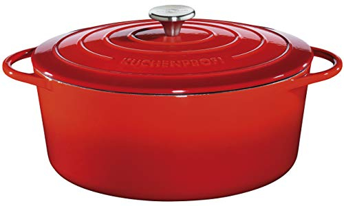 Küchenprofi PROVENCE Gusseisen Bräter mit Deckel, rot, 40 cm, Schmortopf, Auflaufform, Dutch Oven, Brotbacktopf, emailliert, für alle Herdarten und Induktion geeignet
