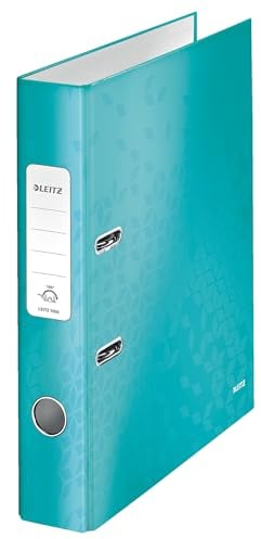 Leitz Qualitäts-Ordner 180°, A4, schmal, 5,2 cm Rückenbreite, laminierte Graupappe, Eisblau, WOW Serie, 10064051