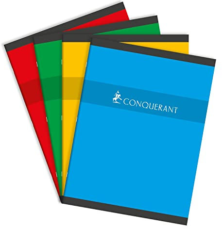 CONQUÉRANT Lot de 3 Cahiers agrafé 24 x 32 cm 192 pages 70g Quadrillé 5x5 coloris aléatoires