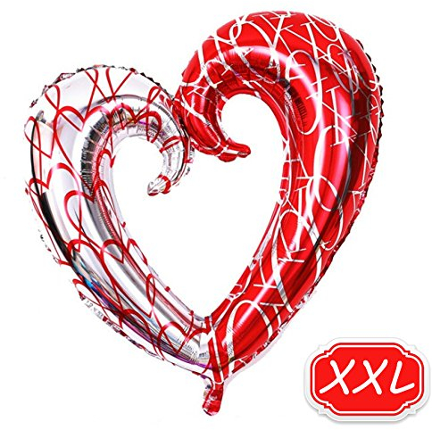 DeaGo XXL Herz Folienballon Luftballon Herzballon XXL Herz folienballon in Farbe Silber und Rot