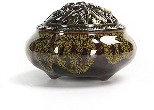 Holz Sammlung Bruciatore per Porta Incenso in Ceramica Portatile con Bastone in Ottone, Diffusore Calabash per Yoga Ufficio, Creative Arredamento Idea Regalo