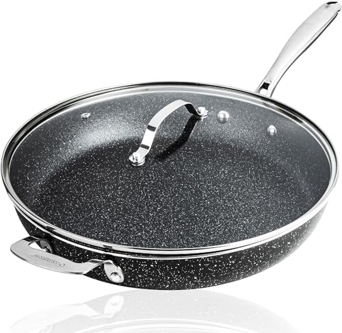 Granitestone Superficie de Triple Revestimiento Mineral y Diamante Ultra Duradera, sartén Abierta de tamaño Familiar, Apto para Horno y lavavajillas, Grande, Negro, Aluminio, Multicolor