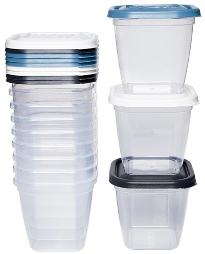 Kigima Gefrierdosen 12x0,55L quadratisch Bunt – Elegante Vorratsdosen mit Deckel luftdicht – Transparente Frischhaltedosen mit Deckel – Aufbewahrungsbox Küche für Mealprep & Organisation – Made in EU