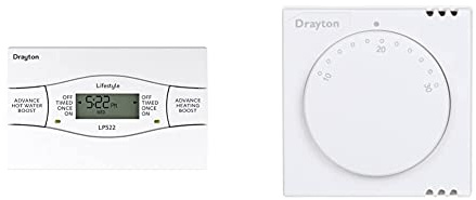 Drayton 123070 LP522 (Mk4) 2 Channel Programmer, White & 24001 RTS1 Standard Room Thermostat, 230 V, White