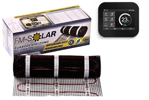 5m² Elektrische Fußbodenheizung 200W/m² elektro Bodenheizung TWiIN Fliese, Thermostat:WiFi Deluxe schwarz