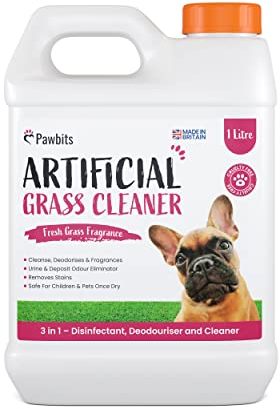 Pawbits Artificial Grass Cleaner For Dogs & Pets 1L – Super Concentrated make 30L of Disinfectant & Deodoriser for Dog & Pet Urine, Deposits, Moss and Algae - Grass Scented Lawn Odour Eliminator
