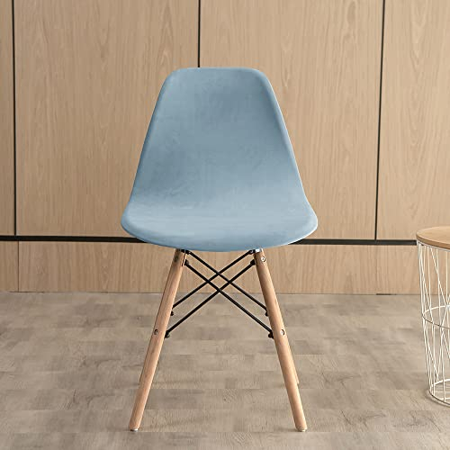 Highdi Schalenstuhl Bezug Samt Stuhlhussen Stretch Universal Esszimmerstühle Bezug Moderne Elastischer Abnehmbar Waschbar Stuhlbezug Wohnzimmer Büro Küchenstühle Husse (Hellblau,6PCS)
