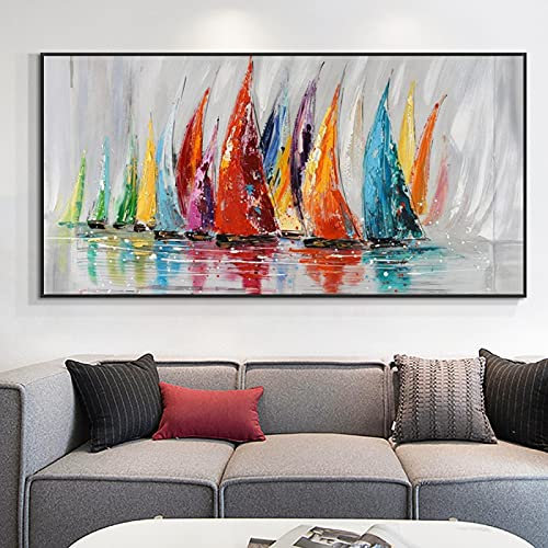 SXKJ Coloré Bateau À Voile Peinture Giclée Illustration Grande Taille Toile Art Affiches et Gravures Moderne Mur Art Pour Salon Décor 60x120 cm Sans Cadre